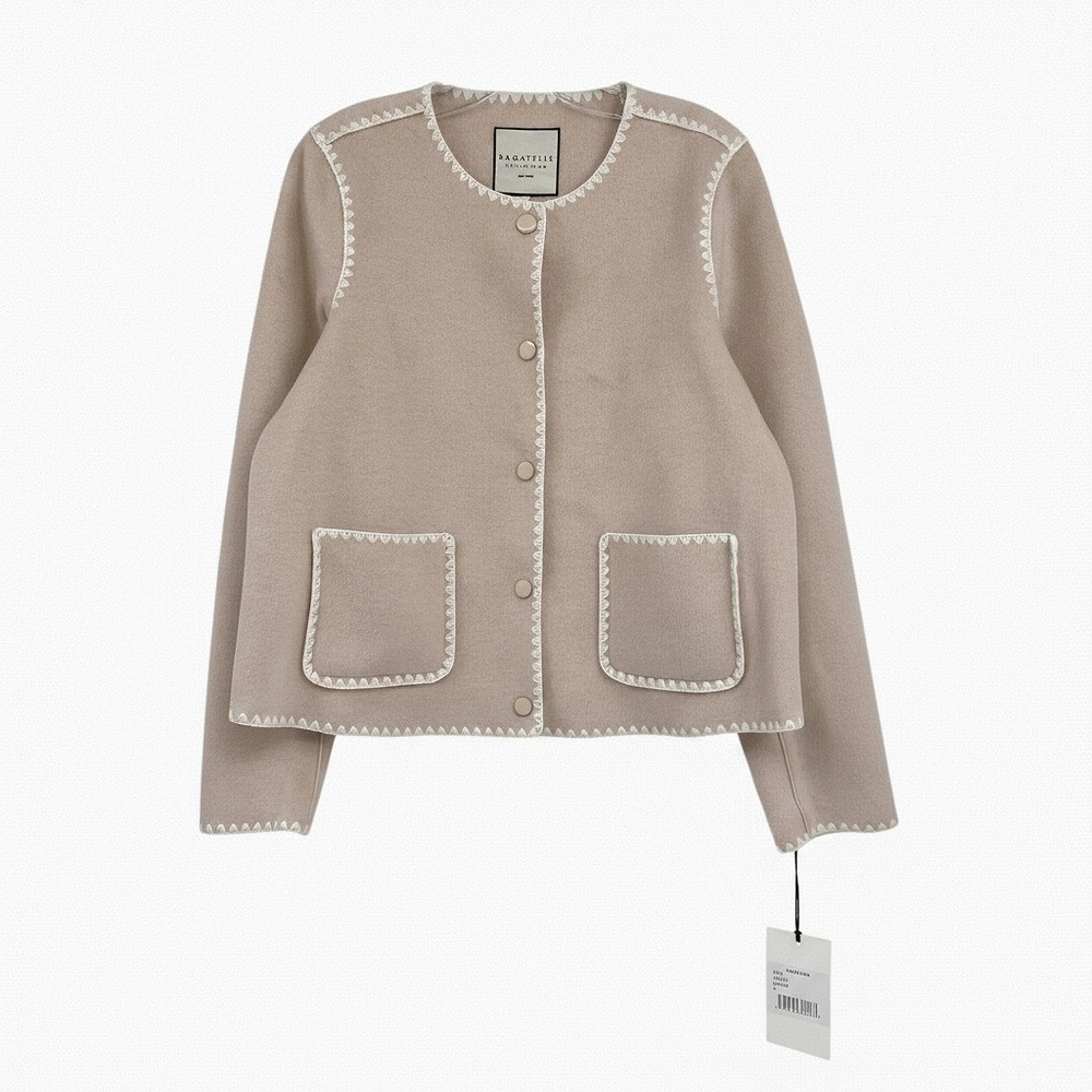 Bagatelle Blush Pink White Crochet Trim Jacket | Women’s M Polyester Knit
